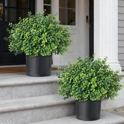 Set of 2 Artificial Boxwood Topiary Trees for Front Door - Faux Realistic Greenery Potted Plants, Fake Outdoor UV-Resistant Bushes with Pots for Porch, Farmhouse, Home, Garden Decor