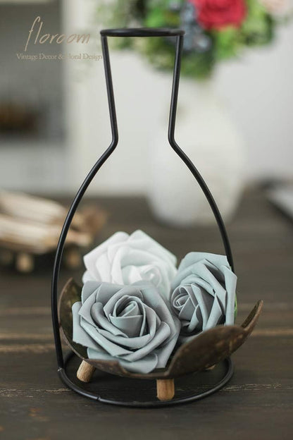 Floroom Artificial Flowers 50 Pcs Real Looking Silver Grey Foam Fake Roses with Stems for DIY Wedding Bouquets Bridal Shower Centerpieces Floral Arrangements Party Tables Home Decorations