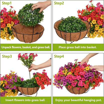 2 Set Artificial Hanging Flowers with Basket for Outdoor Spring Summer Decor - 24 Pcs Realistic UV-Resistant Silk Daisy Hanging Plants for Garden Porch Patio Balcony Decoration