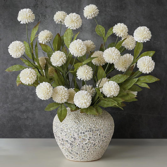 VIERENA 6 Pcs Faux Silk Pompon Mum Artificial Flowers for Vase -27", Bulk Fake Chrysanth Branches with Stems for DIY Bouquet Centerpieces Wedding Fillers Arrangements Shower Decorations (Cream)