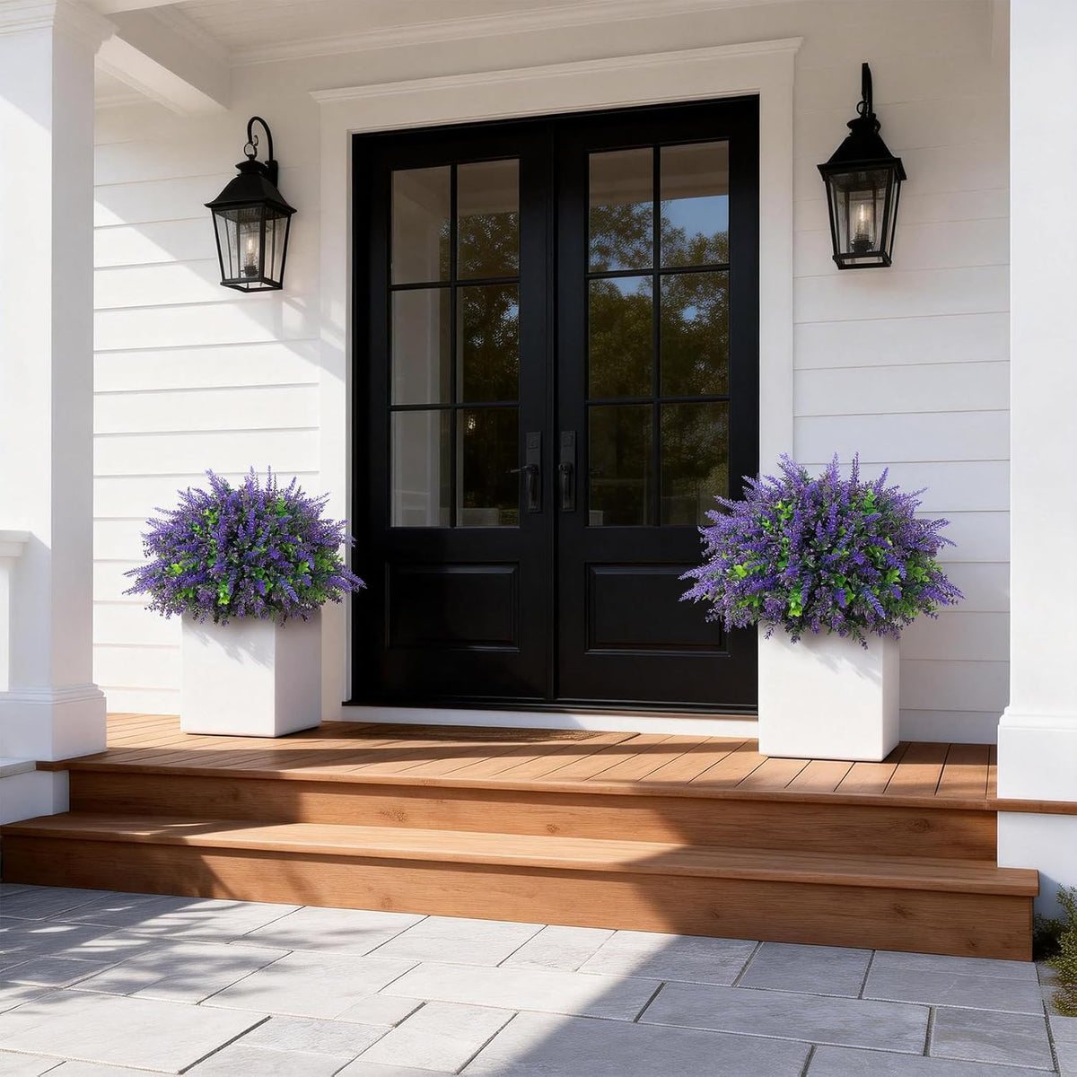 2 Sets Artificial Eucalyptus & Lavender Topiary Trees for Front Door - UV Resistant Potted Faux Plants