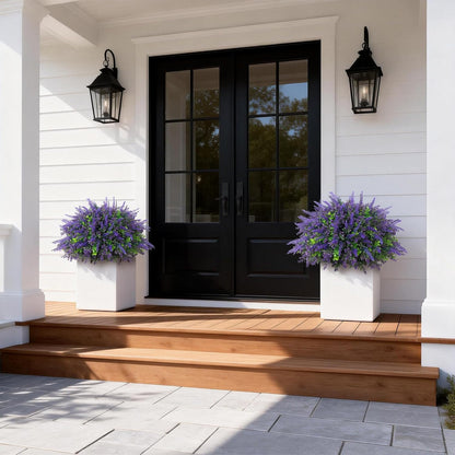 2 Sets Artificial Eucalyptus & Lavender Topiary Trees for Front Door - UV Resistant Potted Faux Plants