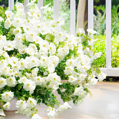 Artificial Fake Flowers For Outdoor Outside Decoration, 16 Bundles UV Resistant Faux Plastic White Flowers with Green Eucalyptus Stem Plants Bulk Look Real for Home Porch yard Patio Planters (White)