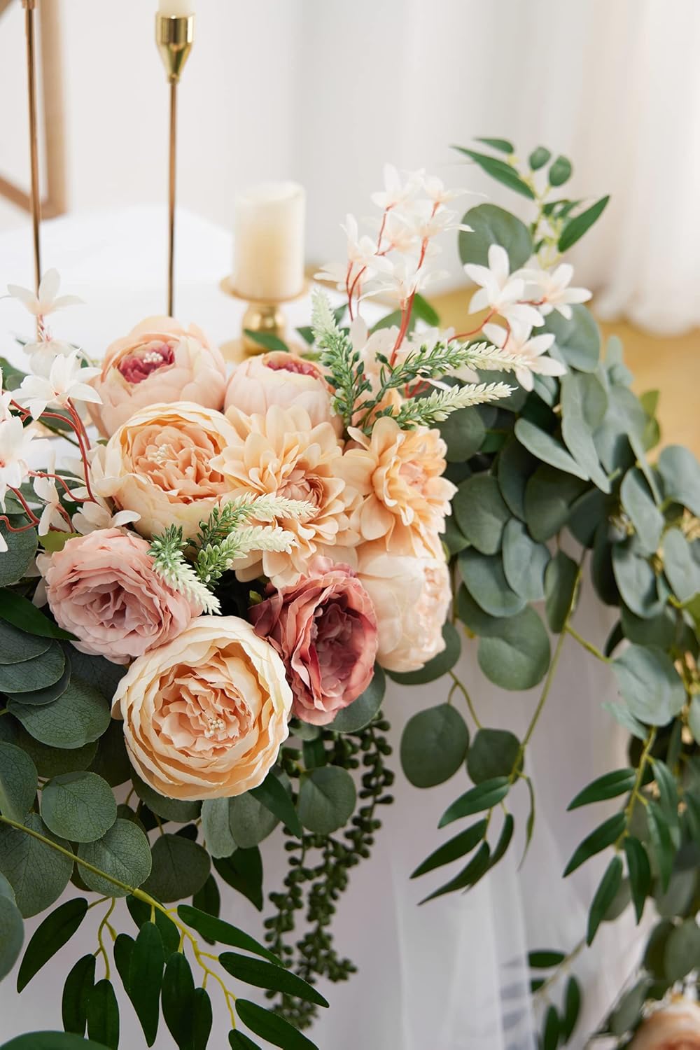 Refined Eight Foot Eucalyptus Peony Home Decor Statement