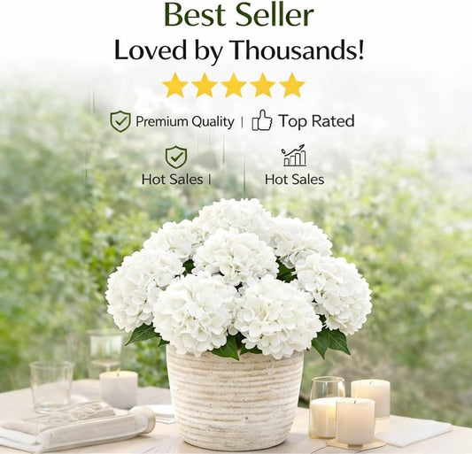 UV Resistant Hydrangeas 6 Bundles with 30 Heads Artificial Faux Silk Flowers for Garden Porch Yard Window Box Wedding Decoration Bush for Outdoor Front Door Garden Decor Potted Topiary