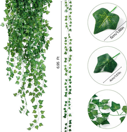Sggvecsy 6 Pack 42Ft Artificial Ivy Leaf Plants with LED String Lights Fake Ivy Leaves Artificial Ivy Garland Greenery Hanging Plants Vines for Wedding Wall Party Home Room Kitchen Garden Decor