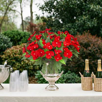 Daynight 4 Pcs Artificial Impatiens Flowers for Outdoor Flowers UV Resistant Faux Red Flowers Impatiens Bushes Silk Artificial Flowers Bouquet for Patio Garden Porch Decor (4, Red)