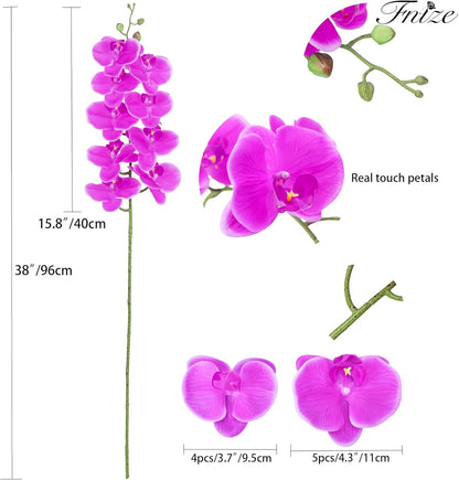 Fnize Artificial Orchid Stems Real Touch Latex Phalaenopsis Branches Faux Cymbidium Flowers 9 Large Petals 38 Inches 2 Pcs (Rose red)