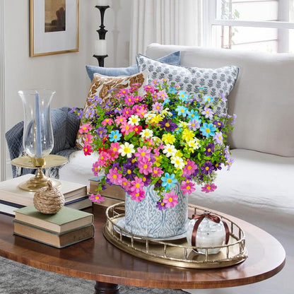 Artificial Flowers for Outdoor Decoration, 6 Bundles UV Resistant Artificial Daisies Silk Wild Flower Fake Flowers for Outside Front Porch Patio Garden Window Box Planters Decor(12 color mixing)