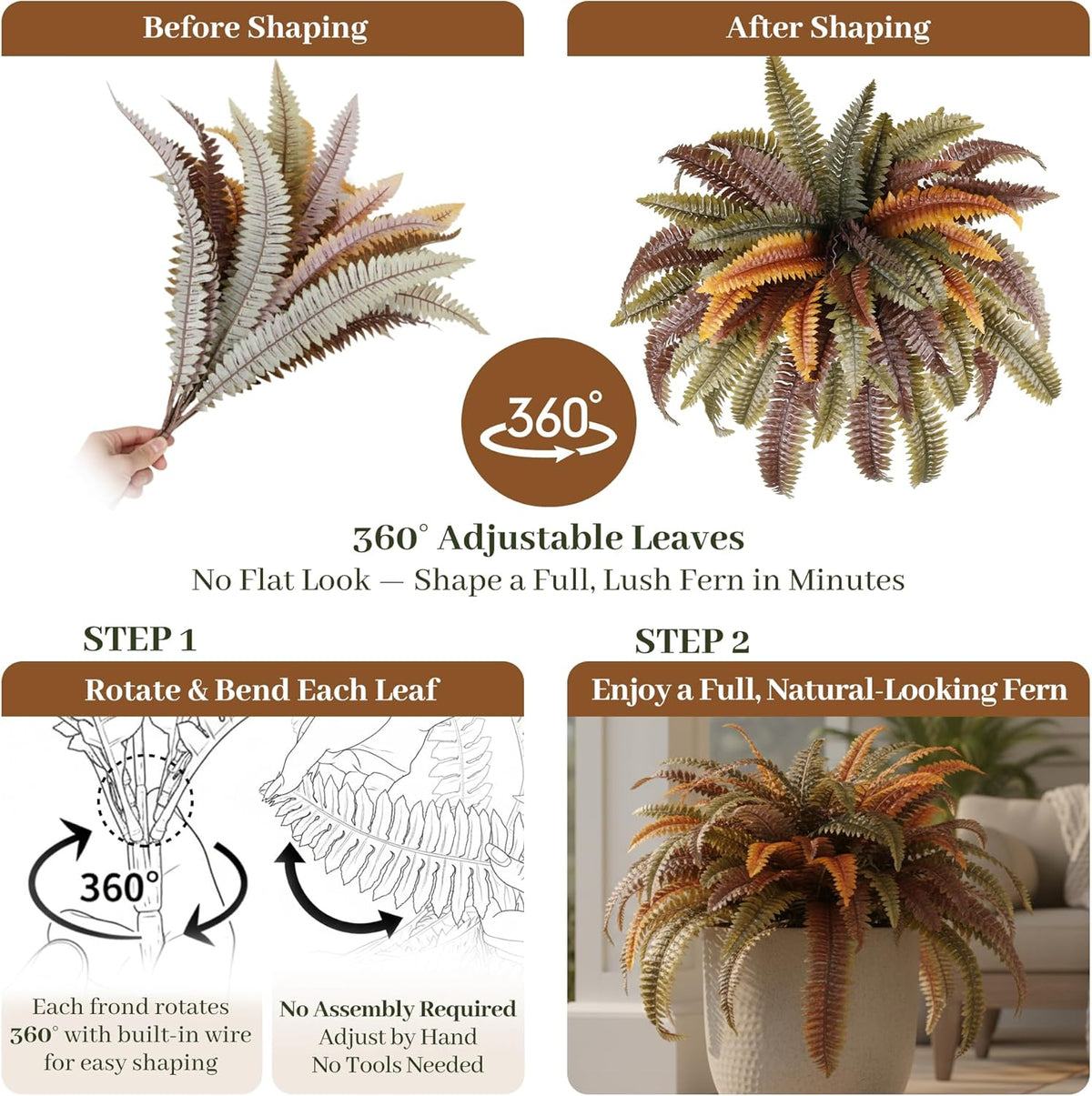 Classic Artificial Boston Ferns Rust Home Decor Kit