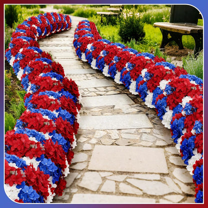 Blue Red and White 6 Bundles Hydrangea Artificial Flowers Bulk 30 Heads 20" Faux Fake Hydrangea for Spring Easter Decor Porch Indoor Outdoor Home Garden Wedding Table Centerpieces