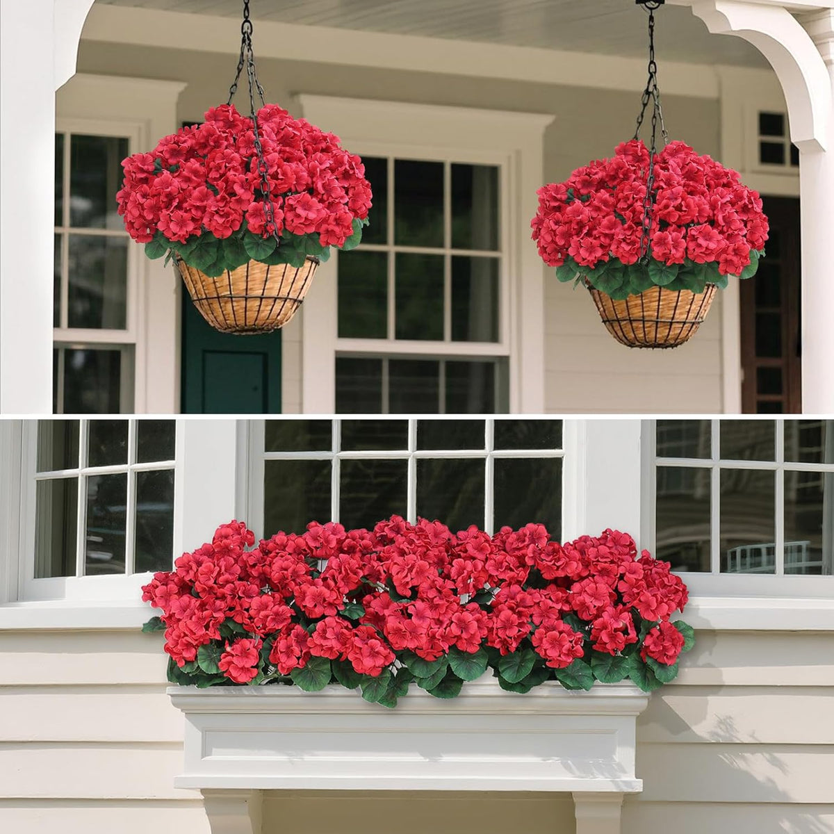 8 Bundles18" Artificial Geranium Flowers for Outdoor Spring Summer Decoration, Fake Silk Geranium Faux Plants UV Resistant for Front Door Planter Outside Home Garden Balcony Yard Porch Decor (Red)