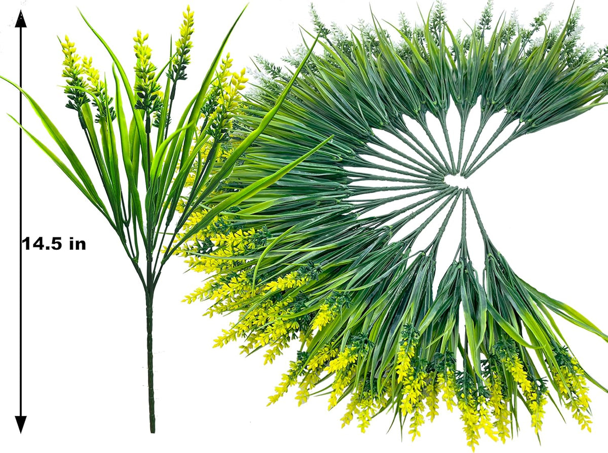 Artificial Plants Outdoor, 20 Pcs Fake Flowers UV Resistant Outdoor Fake Plants, Lavender Artificial Flowers Plastic Fake Faux Flowers Shrubs for Home Porch Garden Yard Window Box (Yellow White)