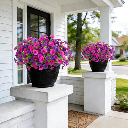 12 Bundles Morning Glory Artificial Flowers for Outdoor Decoration UV Resistant Fake Plastic Plants Artificial Greenery for Indoor Outdoor Garden Patio Window Box Home Decor