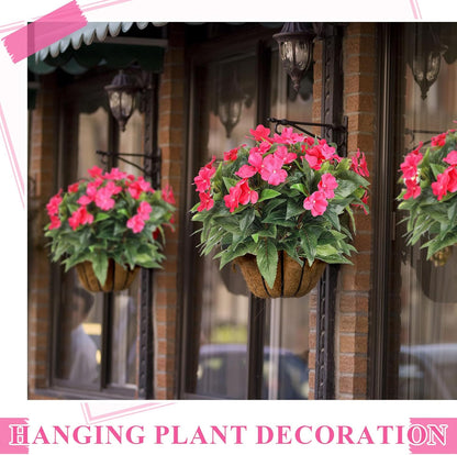 Wavwavw 6 Pcs Artificial Impatiens Bouquet Flowers for Outdoors 15 Inch Silk Flowers Greenery Artificial Impatiens for Outdoor Patio Lawn Garden Balcony Pot Hanging Basket Porch Decoration(Rose Red)