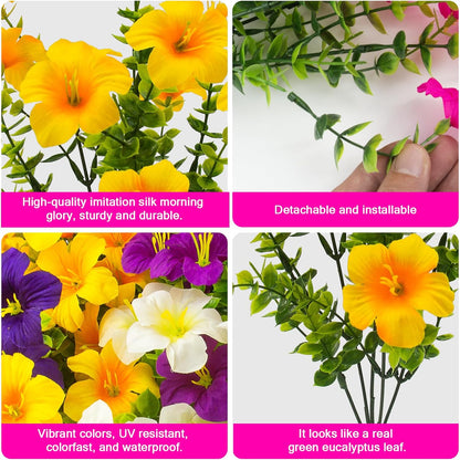16 Pcs Faux Petunias Artificial Flowers For Outdoors, UV Resistant Fake Petunias Plants Realistic Silk Flowers for Porch Front Door Garden Window Outside Decor (16, White, Yellow, Purple, RedViolet)
