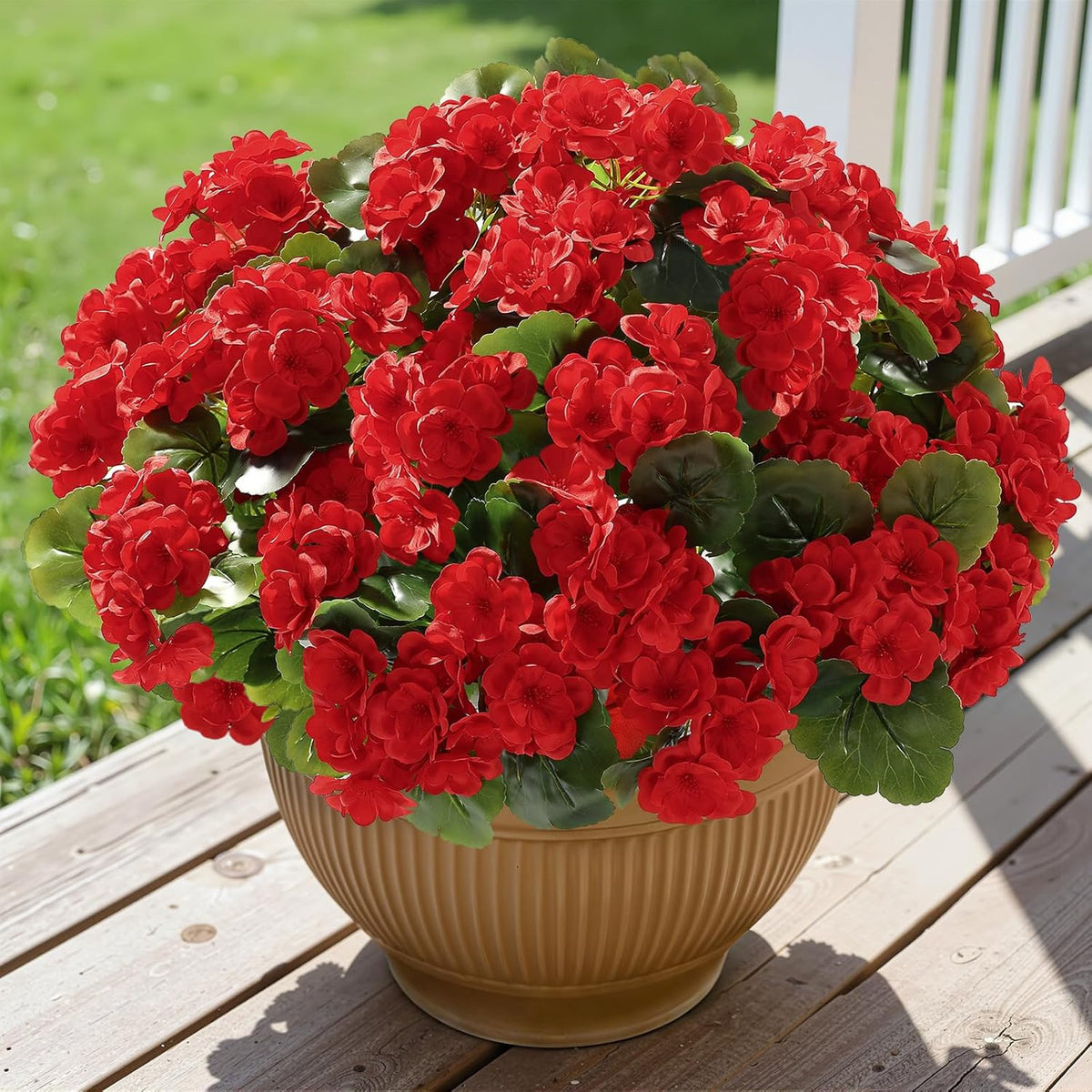 Alupssuc 8 Pcs Artificial Geranium Flowers for Outdoors Decoration Silk Floral, UV Resistant Fake Plants, Faux Flower for Porch Garden Table Centerpieces Home Indoor and Outdoor Spring Decor (8, Red)