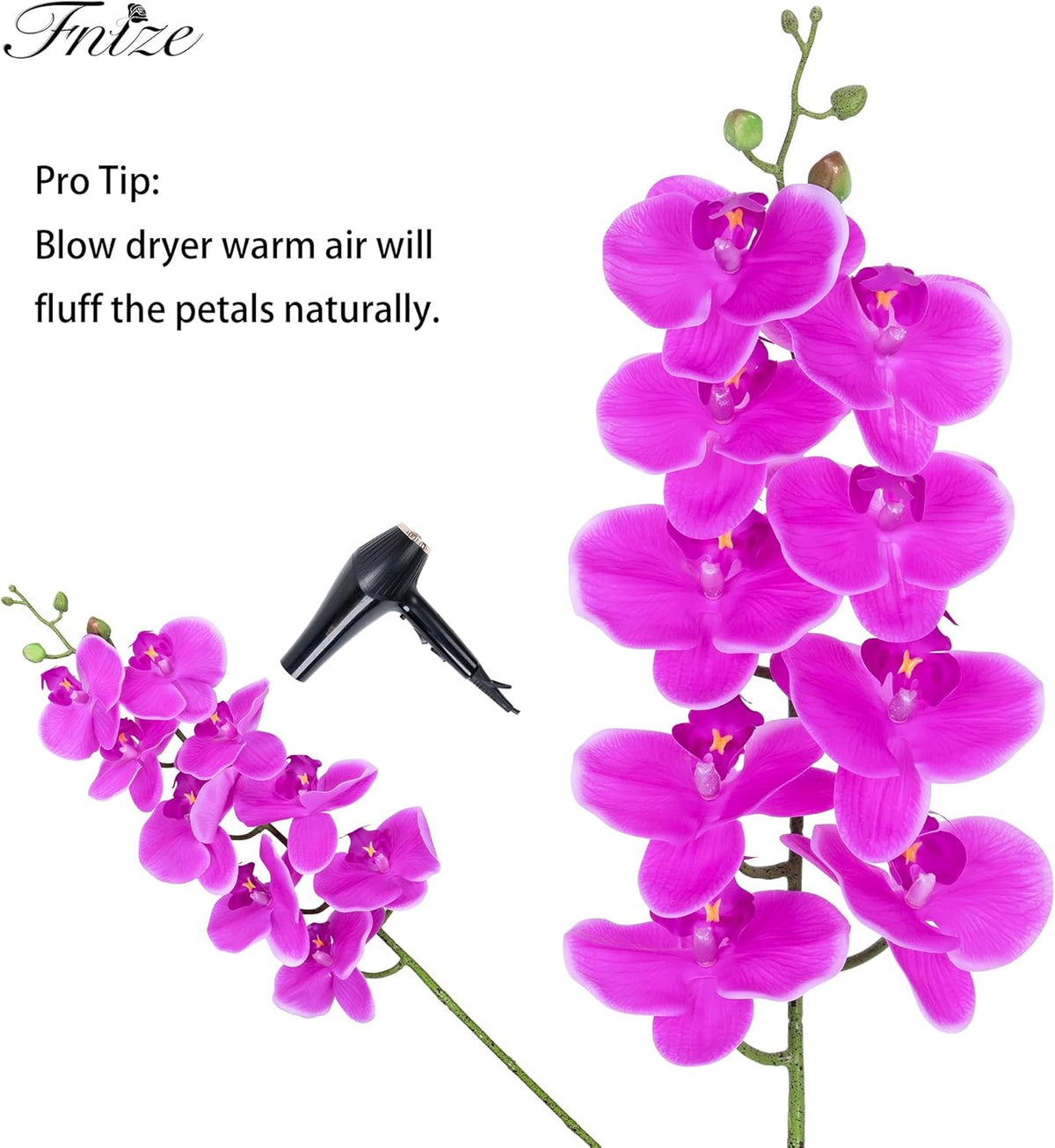 Fnize Artificial Orchid Stems Real Touch Latex Phalaenopsis Branches Faux Cymbidium Flowers 9 Large Petals 38 Inches 2 Pcs (Rose red)