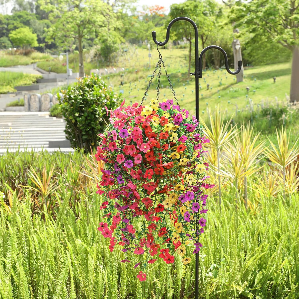 Artificial Flowers for Outdoors Spring Decor, 6 Bundles UV Resistant Realistic Fuax Silk Hanging Flowers, Fake Plants for Planter Indoor and Outdoor Garden Porch Patio Balcony Yard Farmhouse