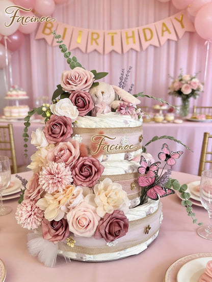 Roses Artificial Flowers Pink Bouquets Box Set for DIY Bridal Wedding Shower Decorations Fake Floral Arrangements for Party Table Centerpieces Home Decor Indoor Outdoor Dusty Blush 19 Pcs