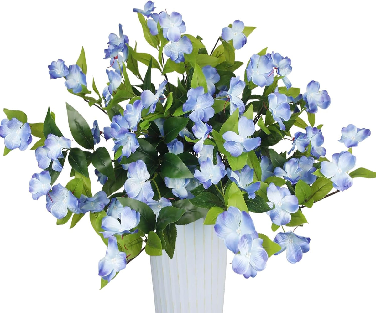 Artificial Flowers for Outdoors 2Pcs Faux Impatiens for Outdoor Planters UV Resistant Blue Silk Flowers Outside Artificial Impatiens Plants Bushes for Front Porch Patio Garden Pot Balcony Decor