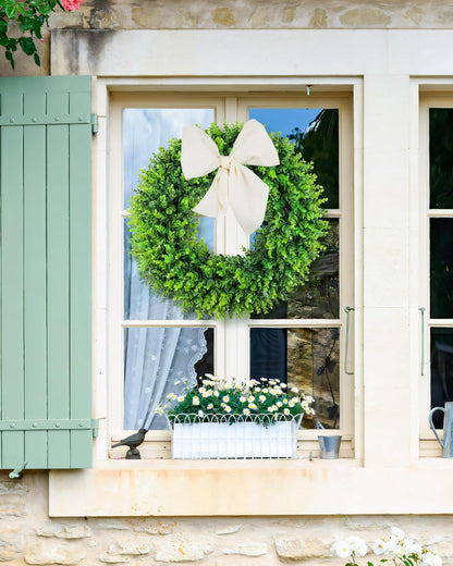 DDHS 20" Boxwood Wreaths Front Door Artificial Spring Wreath. Wreaths for Front Door Farmhouse Wedding Green Year Round Indoor Outdoor for Summer Wreath St Patricks Day Decorations -(Hello Sign)