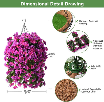 INQCMY Artificial Fake Hanging Plants Flowers Basket for Spring Summer Outdoor Outside Decoration, Faux Silk Begonia Flower in Planter Look Real UV Resistant for Home Porch Patio Balcony Yard Decor