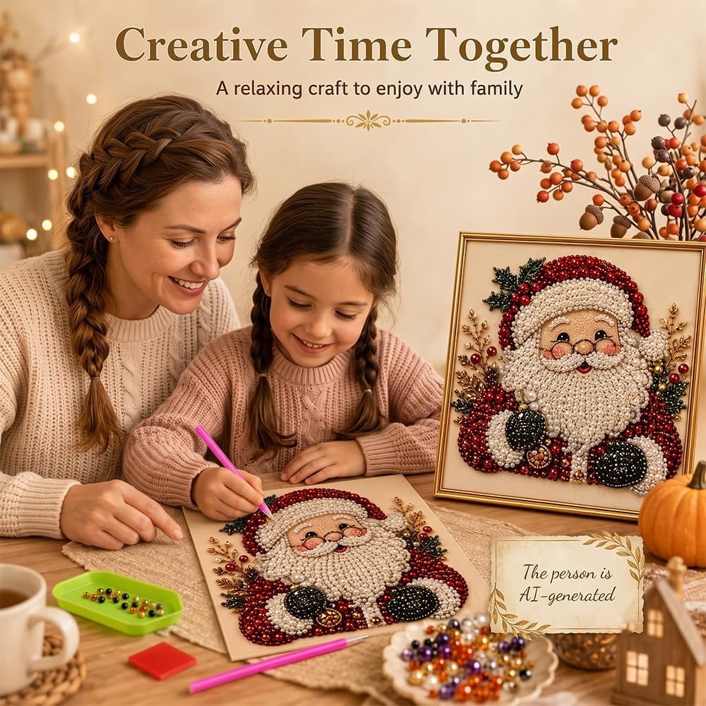 DIY Christmas Pearl Diamond Painting Art Kit with Frame, Festive Handmade Home Wall Decor