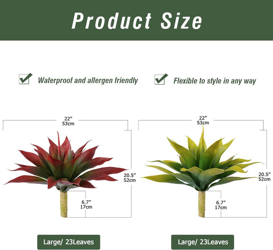 Artificial Agave Plants, Large UV Resistant Fake Agave Planters for Indoor and Outdoor Decorating Tropical Plant Succulents Greenery Indoor Decor (2 Pack, 22" Red)