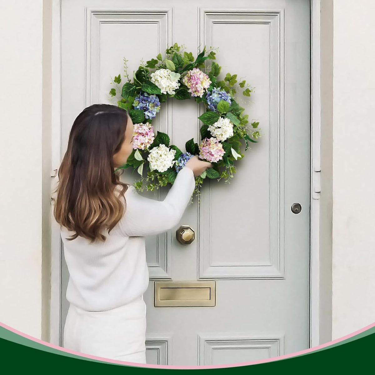 Spring Summer Wreaths for Front Door, 20 Inch Artificial Wreaths with Hydrangea Floral, Floral Wreath for Porch Wall Window Wedding Decor, All Season Wreaths for Home Outdoor Decoration