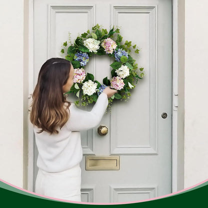 Spring Summer Wreaths for Front Door, 20 Inch Artificial Wreaths with Hydrangea Floral, Floral Wreath for Porch Wall Window Wedding Decor, All Season Wreaths for Home Outdoor Decoration