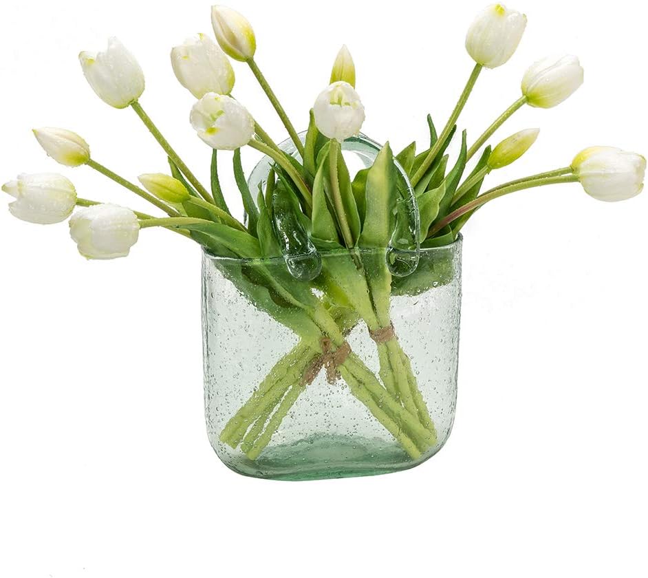 15 Pcs Artificial Tulips Flowers, Latex Bouquet, Fake Tulips for Office Wedding Party Home Kitchen Garden Decoration (White, 15 Pcs)