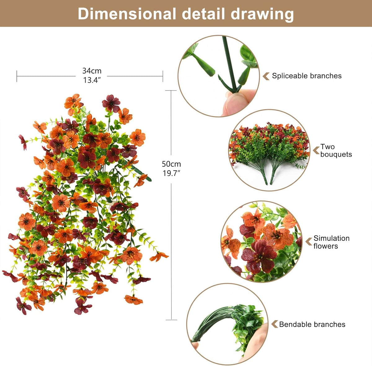 Artificial Hanging Flowers Plants for Outdoor Fall Decoration, 2PCS Faux Silk Daisy UV Resistant Look Real for Outside Home Indoor Planter Porch Window Yard Mums Autumn Decor(Orange Brown)
