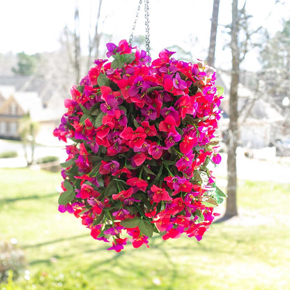 Artificial Bougainvillea Faux Flowers Plants Baskets for Outdoor Outside Decoration, 3PCS Fake Silk Flowers Long Trailing Vines UV Resistant Realistic for Front Door Porch Patio (PurpleHotpink)