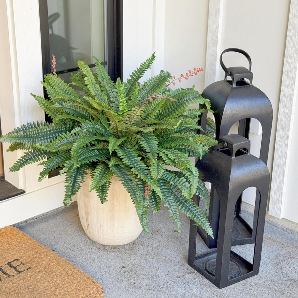CQURE 128 Branches Fake Ferns Artificial Plants Large, 50" Set of 2 Artificial Boston Ferns Faux Hanging Fake Plants for Outdoors Planter Home Garden Decor