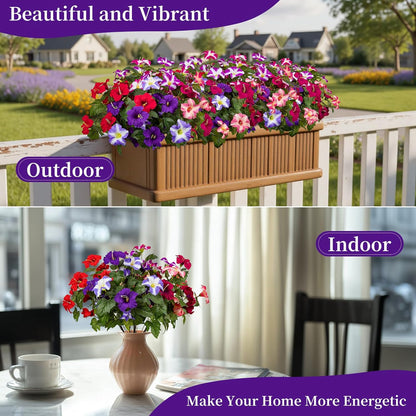 19 Inch Artificial Fake Flowers for Outdoor, 4 Pcs Faux Silk Petunias Spring Flowers for Outside for Indoor Porch Planter Front Door Garden Patio Window Box Home Decor (Multiple Color)