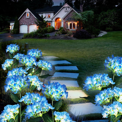 Garden Lights Solar Flower Light, LED Solar Powered Outdoor Light Decor for Path Yard Walkway Patio Balcony Lawn, Hydrangea Artificial Flower (Blue, 2)
