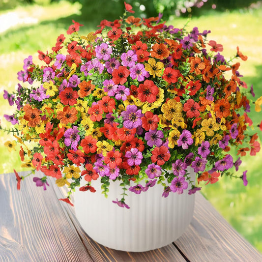 Artificial Flowers Faux Plants Outdoor Fake Flowers Spring Decor, 12 Bundles Realistic Plastic Plant Colorful Daisy UV Resistant for Porch Patio Home Yard Garden Window Box Pot Planters
