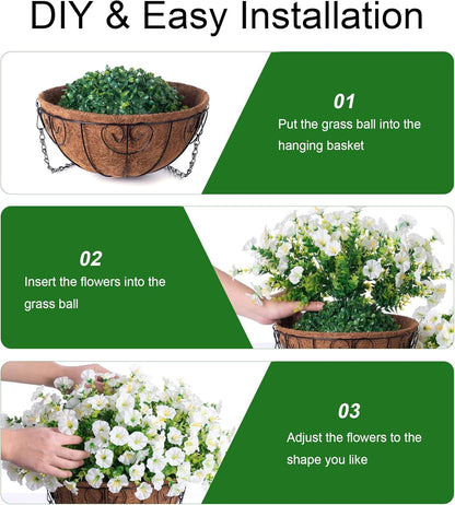 2 Set Artificial Hanging Flowers Baskets for Outdoors Faux Spring Plants, 24 Pcs UV Resistant Faux Silk White Morning Glory with 2 Outdoor Hanging Planters Realistic for Outside Porch Patio Decor