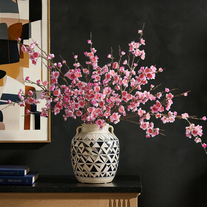 6 PCS Artificial Cherry Blossom Branches Spring Indoor Decoration, Faux Flowers 34.45" Long Stems Plum Fake Peach Plants Real Touch Silk for Wedding Home Bedroom Party Table Office, Pink