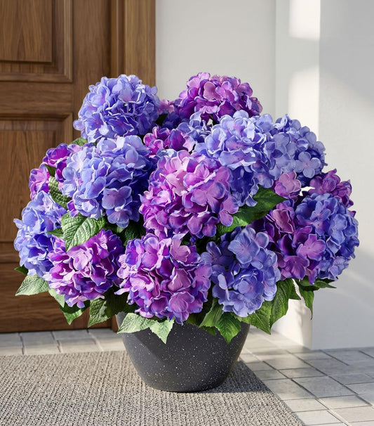 Ivydale Artificial Flowers for Outdoors, 4 PCS Purple Blue Fake Silk Hydrangea Flower Stems for Bouquets UV Resistant Realistic Faux Plants Home Outdoor Wedding Party Centerpieces Decor