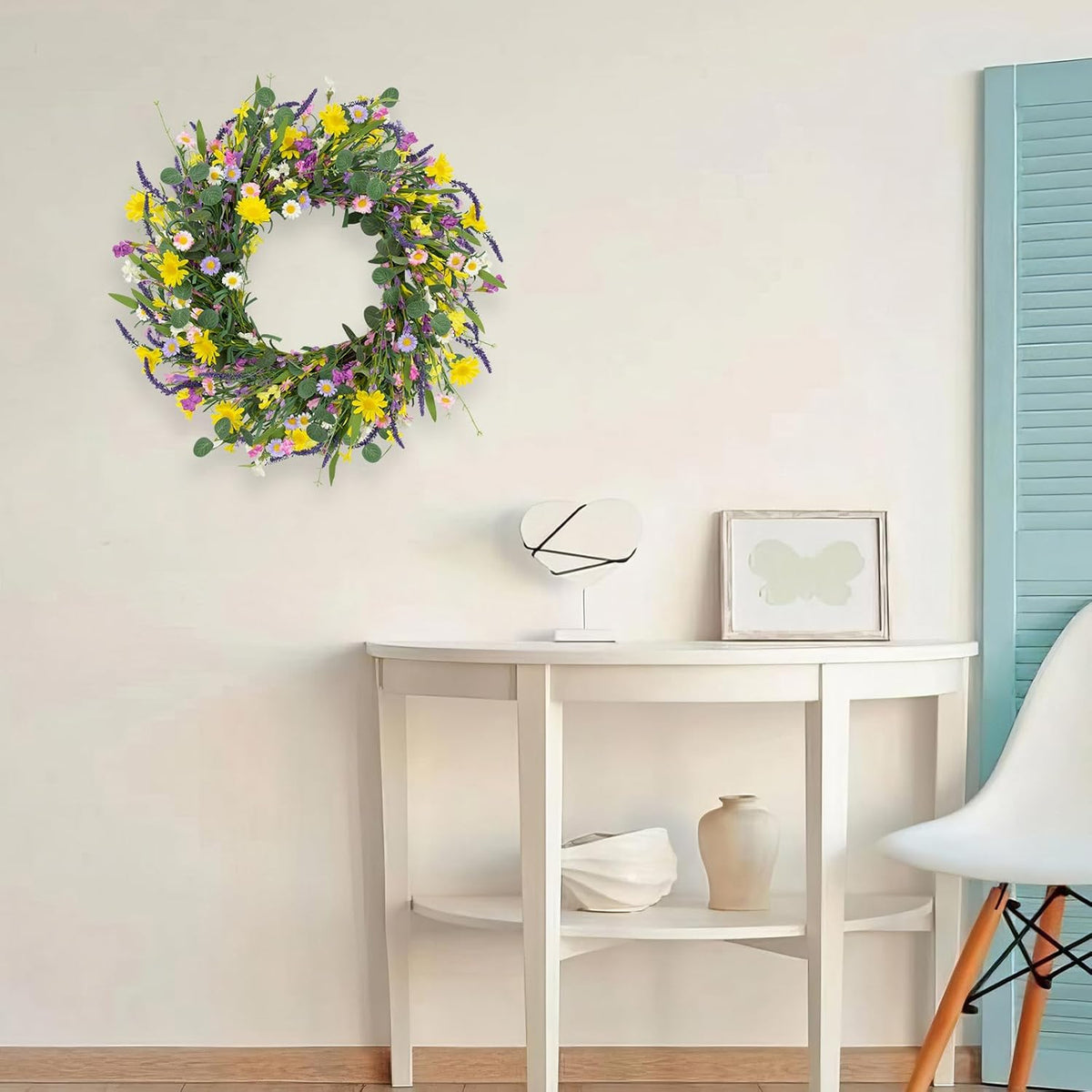 Spring Decorations for Home 22" Spring Wreath Artificial Summer Wreaths with Eucalyptus Leaf Lavender and Daisy for Easter Indoor Outdoor Home Festival Celebrations