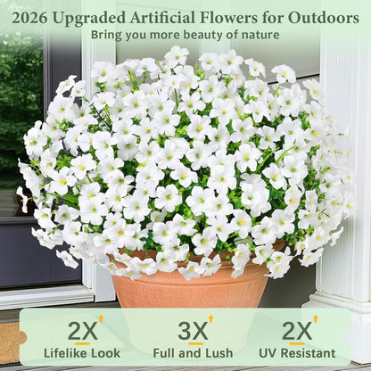 Yastouay Artificial Flowers for Outdoors, 12 Bundles Fake Outdoor Flowers, UV Resistant Artificial Flowers for Decoration, White Realistic Morning Glory Fake Plants for Porch Patio Garden Decor