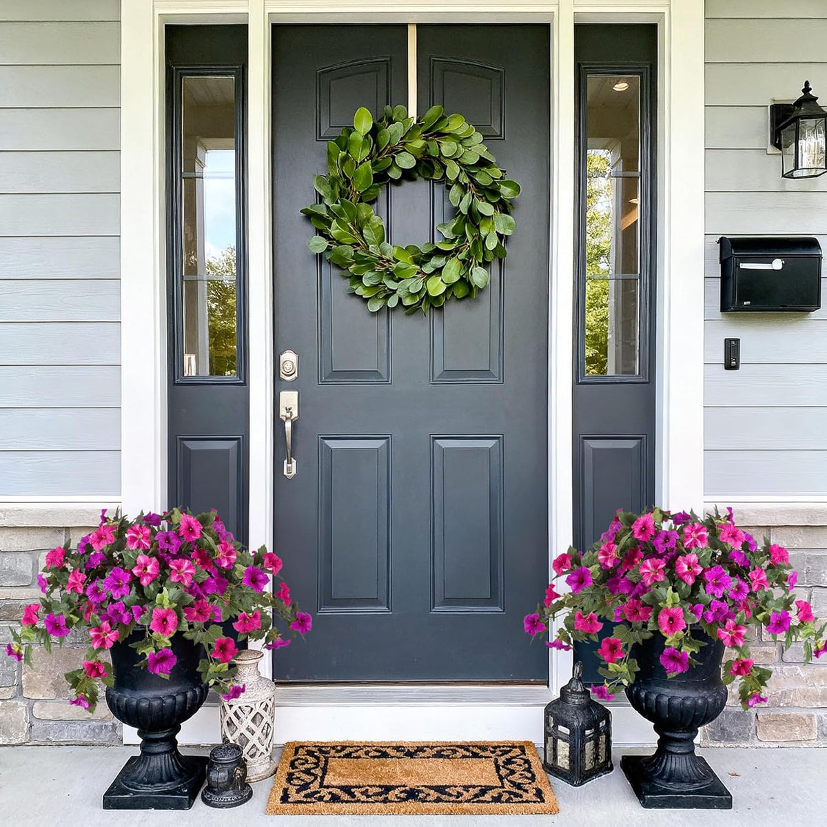 Artificial Fake Flowers for Outdoor Spring Decoration, 2PCS Faux Silk Petunias No Fade UV Resistant Flowers for Outside Garden Porch Yard Balcony Patio Realistic Indoor Decor(Fuchsia)