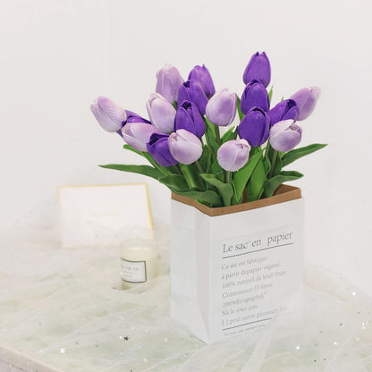 20 Pcs Purple Faux Tulip Flowers Real Touch Spring Tulip Artificial Flowers Bouquet Floral Arrangement for Wedding Home Garden Room Decor (2 Colors)