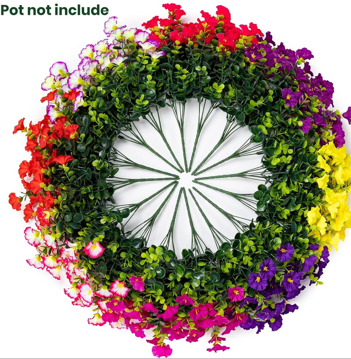 Artificial Faux Flowers for Outdoor 16 Bundles Boxwood Fake Morning Glory for Planter, UV Resistant Fake Flowers for Home Porch Patio Outside（8 Color）