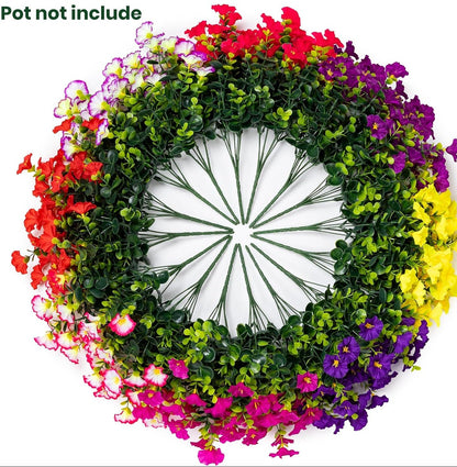 Artificial Faux Flowers for Outdoor 16 Bundles Boxwood Fake Morning Glory for Planter, UV Resistant Fake Flowers for Home Porch Patio Outside（8 Color）