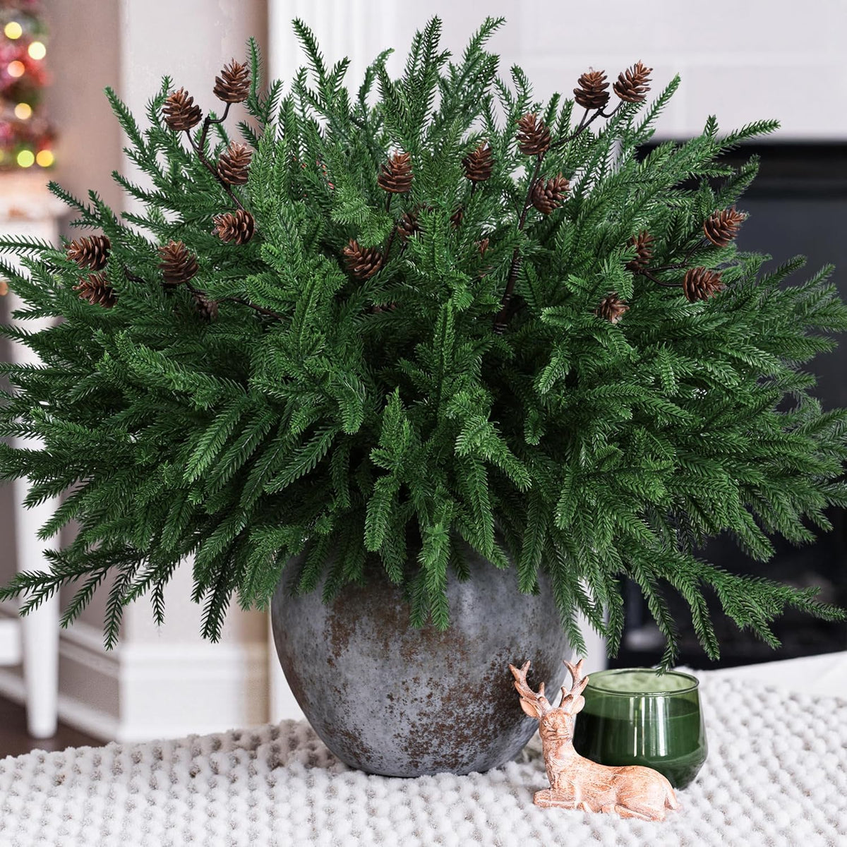 Elegant Artificial Norfolk Pine Stems Holiday Decor Bundle