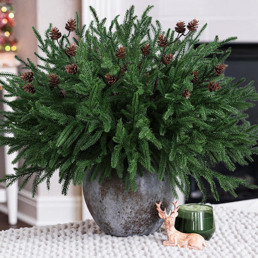 Elegant Artificial Norfolk Pine Stems Holiday Decor Bundle