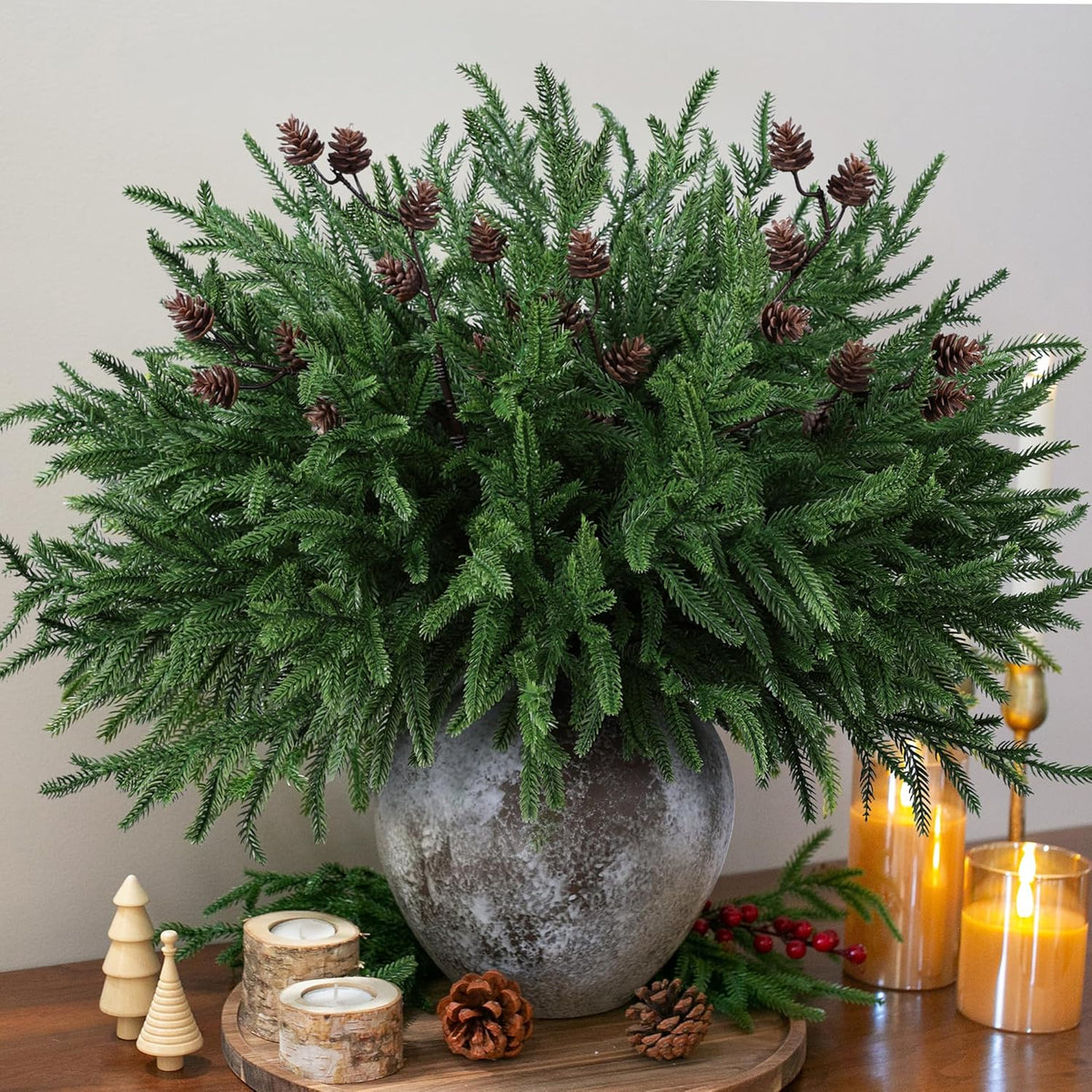 Elegant Artificial Norfolk Pine Stems Holiday Decor Bundle